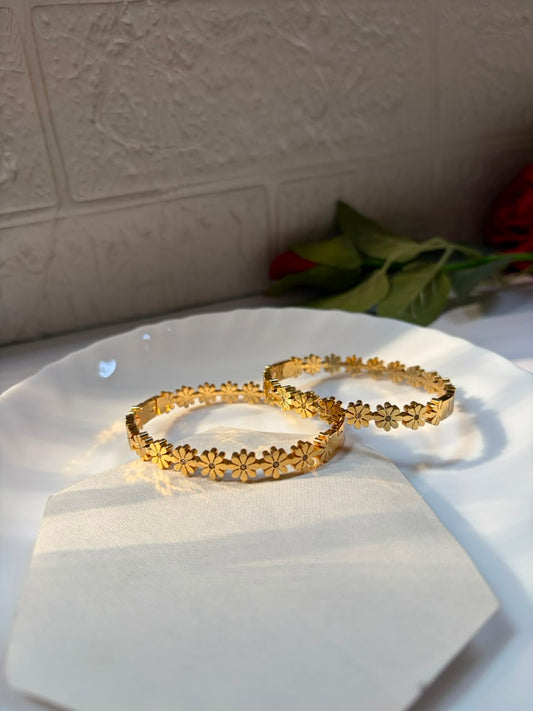 Gold Floral Kada Bangle
